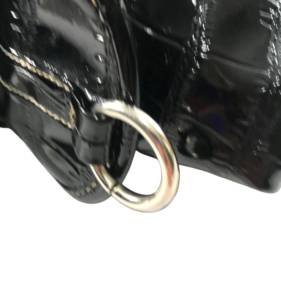 Women's Cabrelli Shiny Black Handbag Dressy Cocktail Purse - Picture 7 of 14